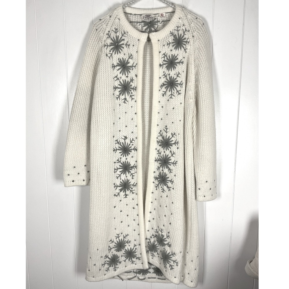 VTG Phoenix Tokyo‎ Cardigan Gray and Cream Open Front Cottage Core Size Medium